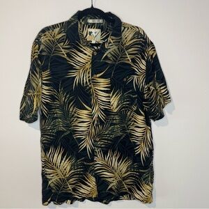 Ron Chereskin Hawaiian Shirt Mens Large Rayon Palm Leaf Tropical Camp Shirt